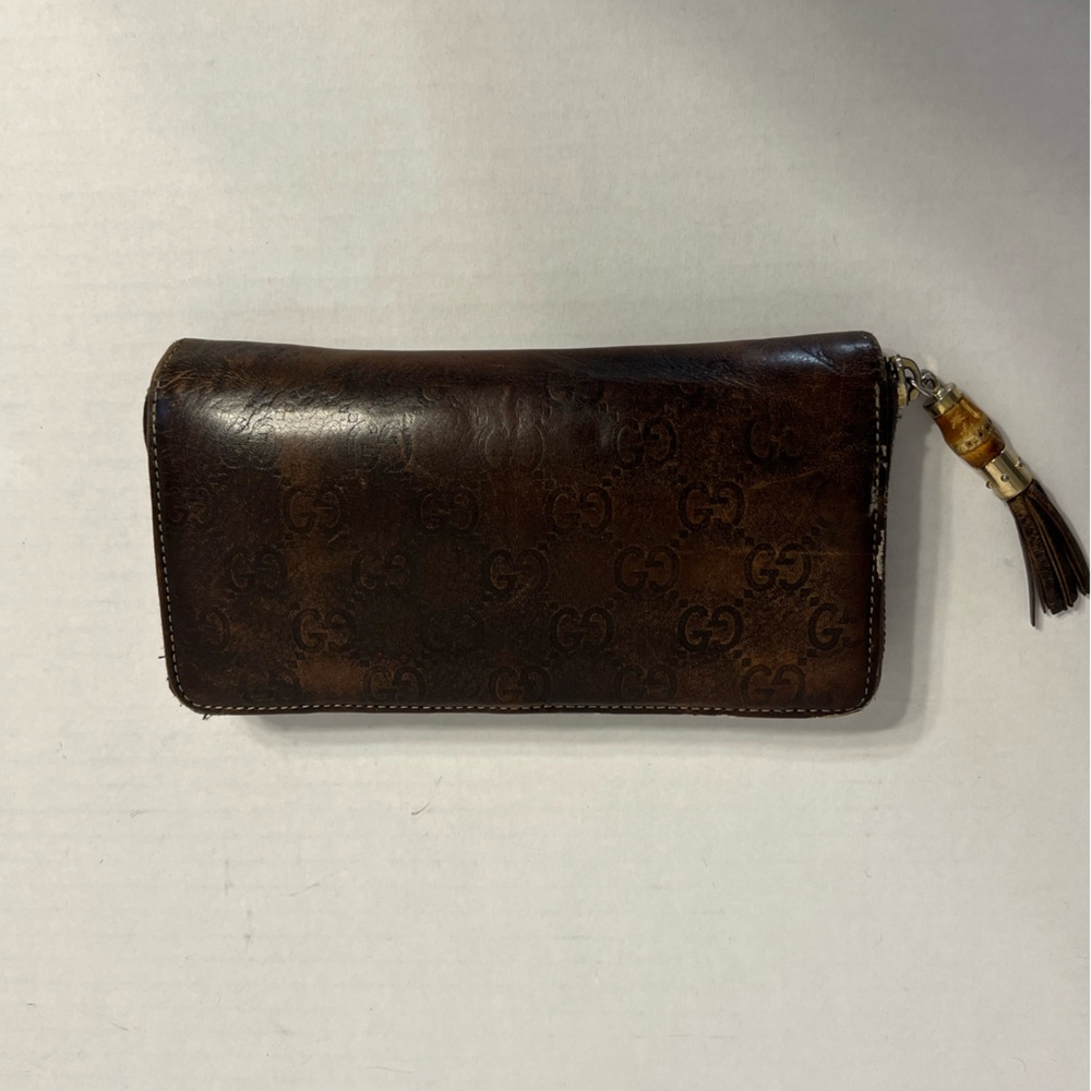 Gucci Brown Monogram Zip-Around Leather Wallet with Tassel - Picture 3 of 15